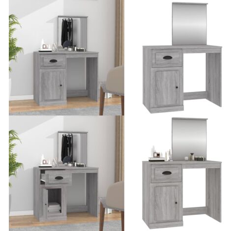 Coiffeuse avec miroir sonoma gris 90x50x132,5cm bois ingénierie - Coiffeuse - Meuble De Salle De Bain - Table De Maquillage - Vanity - Armoire Cosmétique - Home & Living