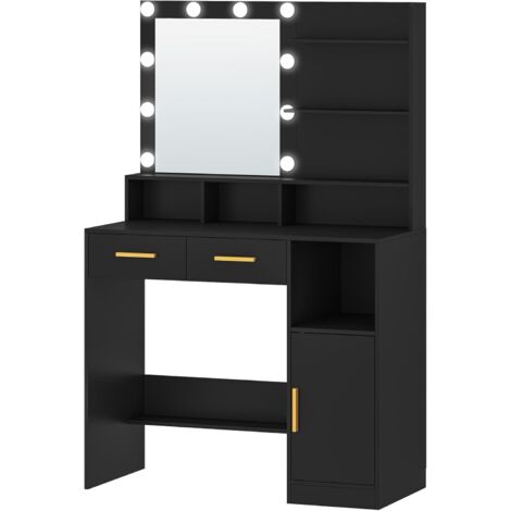 Coiffeuse avec miroir – Table de maquillage 40x90x140 cm – 10 globes lumineux LED – Rangement optimisé avec 2 tiroirs