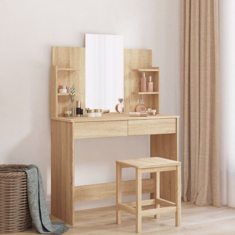 Maisonchic - Coiffeuse avec miroir, Table de maquillage chêne sonoma 96x39x142 cm pwfn36185 design in