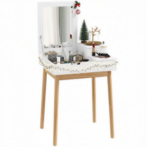 Coiffeuse avec miroir table de maquillage style moderne - 2 tiroirs, miroir rabattable pour chambre à coucher, salon, 60 x 50 x 85,5 cm blanc