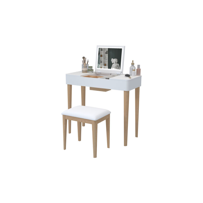 Coiffeuse avec miroir, tabouret de maquillage, set de coiffeuse ,blanc