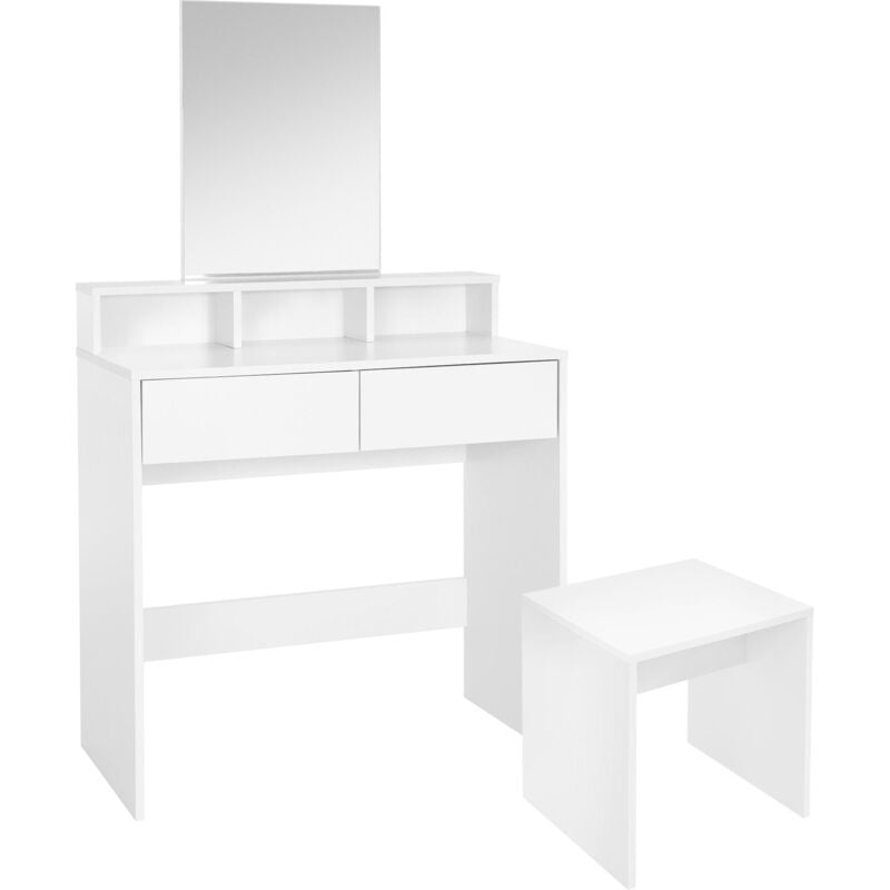 Ml-design - Coiffeuse Moderne Blanc 80x40x140 cm avec Miroir et Tabouret, 2 Tiroirs, 2 Compartiments de Rangement Ouverts, mdf, Table de Maquillage