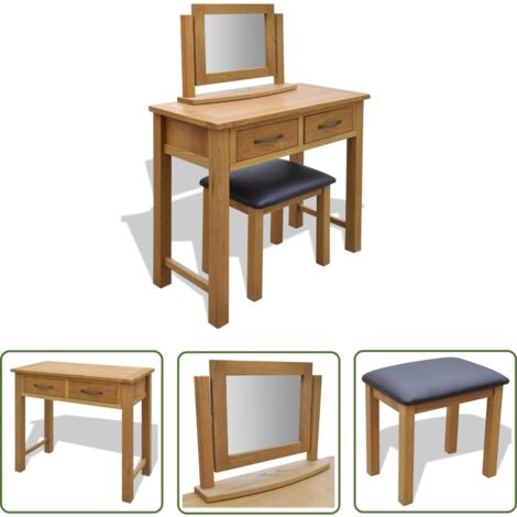 Coiffeuse avec miroir - vidaXL Coiffeuse avec tabouret Bois de chêne massif - Coiffeuse avec tabouret
