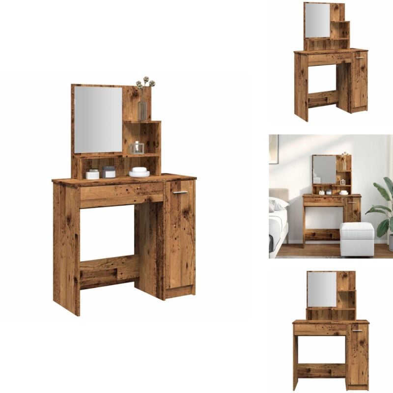 Vidaxl - Coiffeuse avec miroir vieux bois 86,5x35x136 cm - Coiffeuse - Coiffeuses - Table De Maquillage - Table à Bijoux