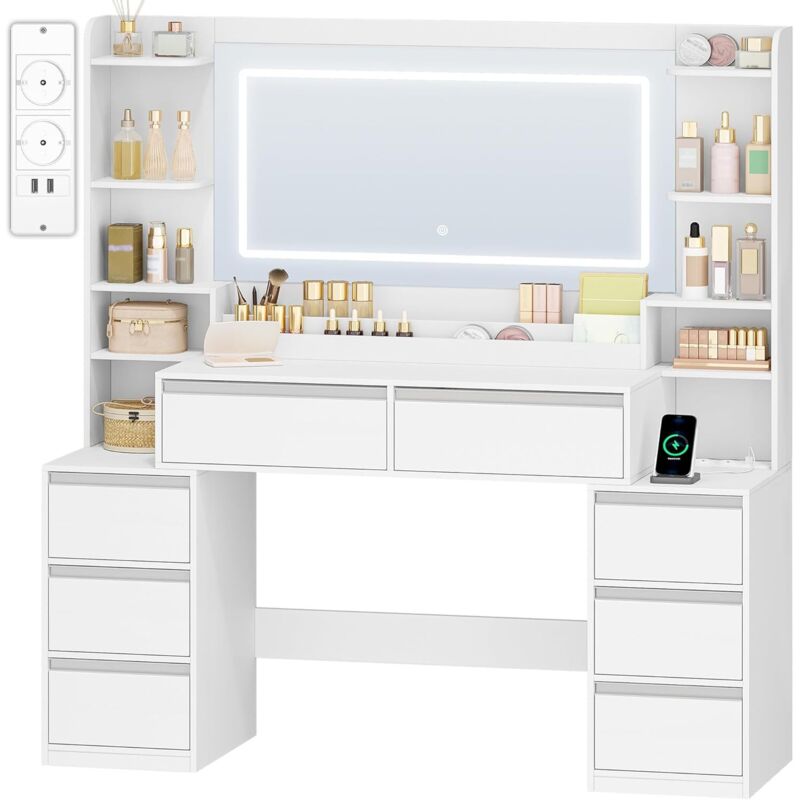 Coiffeuse avec Miroir,avec Lumières LED,Support pour Sèche-Cheveu