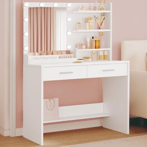 Coiffeuse avec Miroir,Éclairage LED,3 Niveaux Luminosité 2 Tiroir