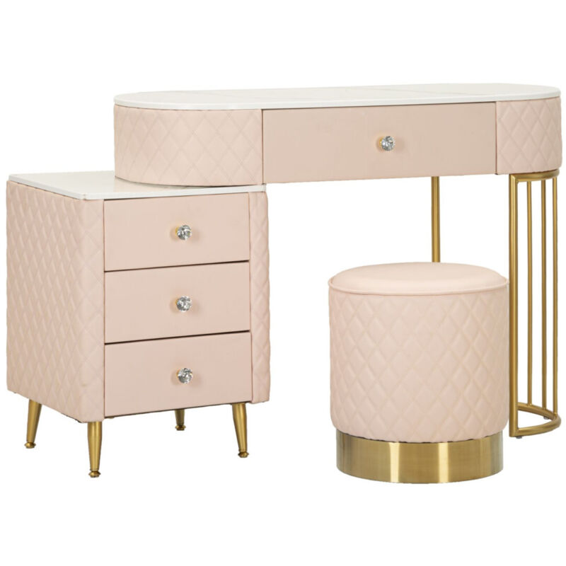 Coiffeuse Avec Pouf Effet Marbre "Sharon" 120 Rose & Or