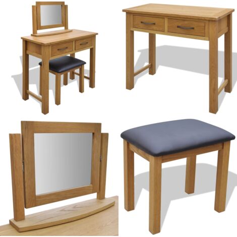 Coiffeuse avec tabouret Bois de chêne massif - Coiffeuse avec tabouret - Coiffeuse murale
