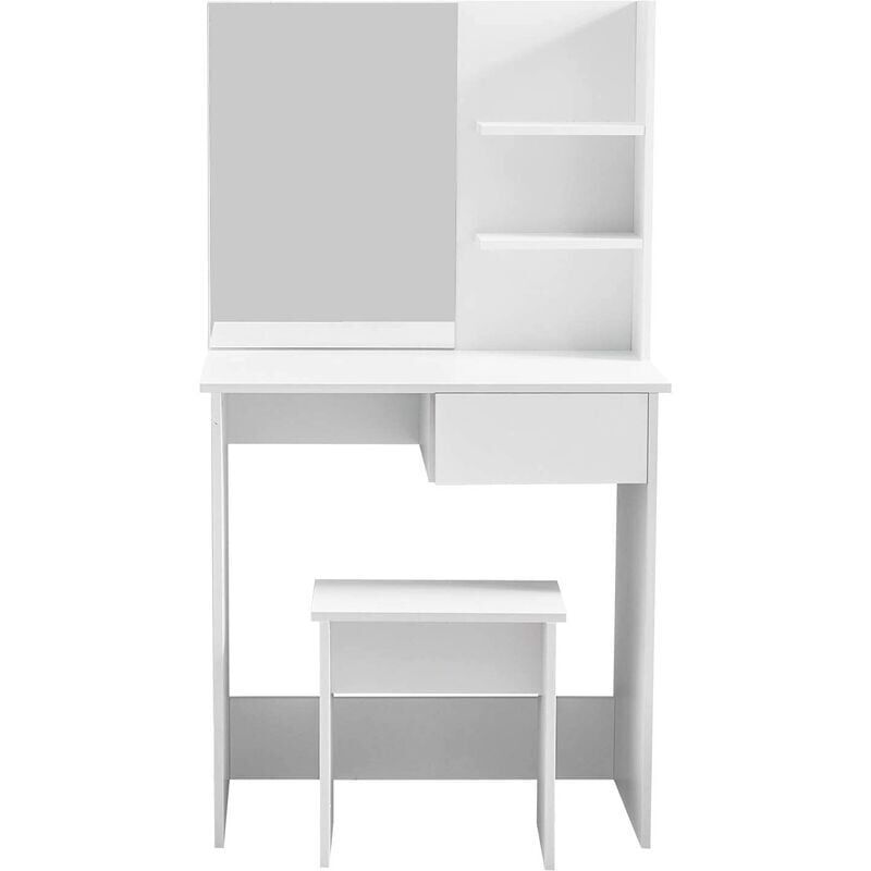 Vuszr - Coiffeuse avec tabouret, coiffeuse avec miroir, 1 tiroir et étagère en mdf Blanc