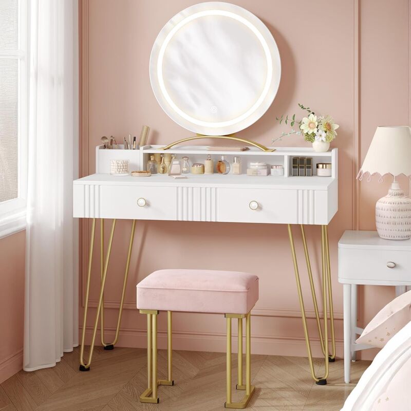 Coiffeuse avec Tabouret et éclairage,avec Miroir, avec Tiroirs