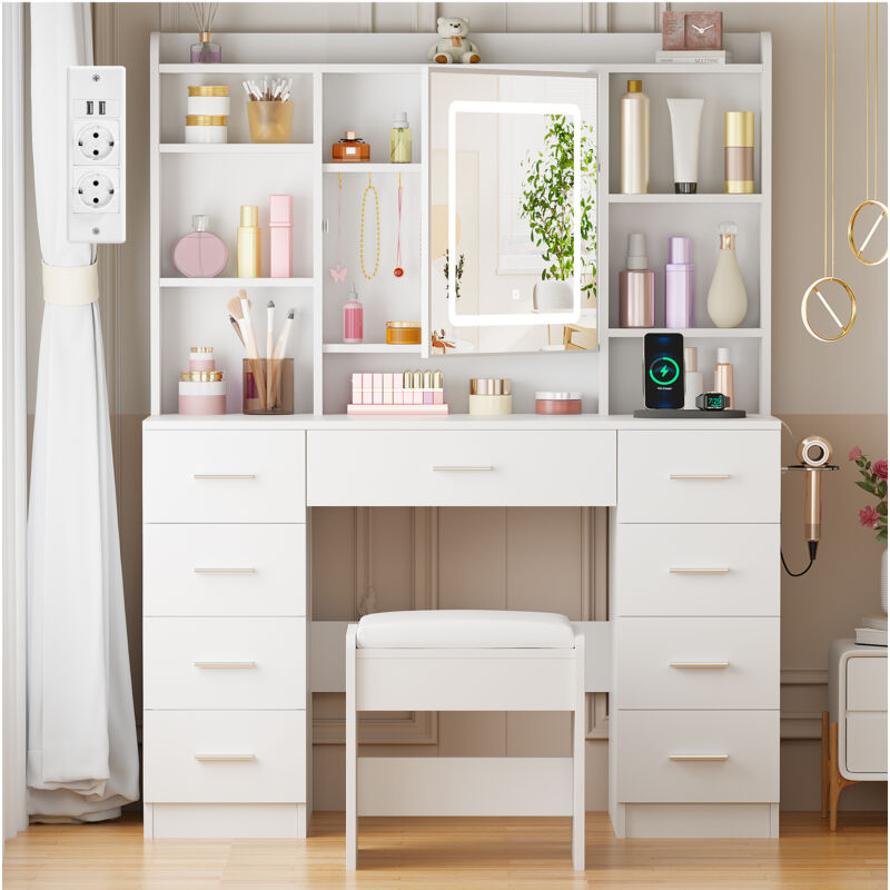Coiffeuse avec Tabouret et Miroir de Porte
