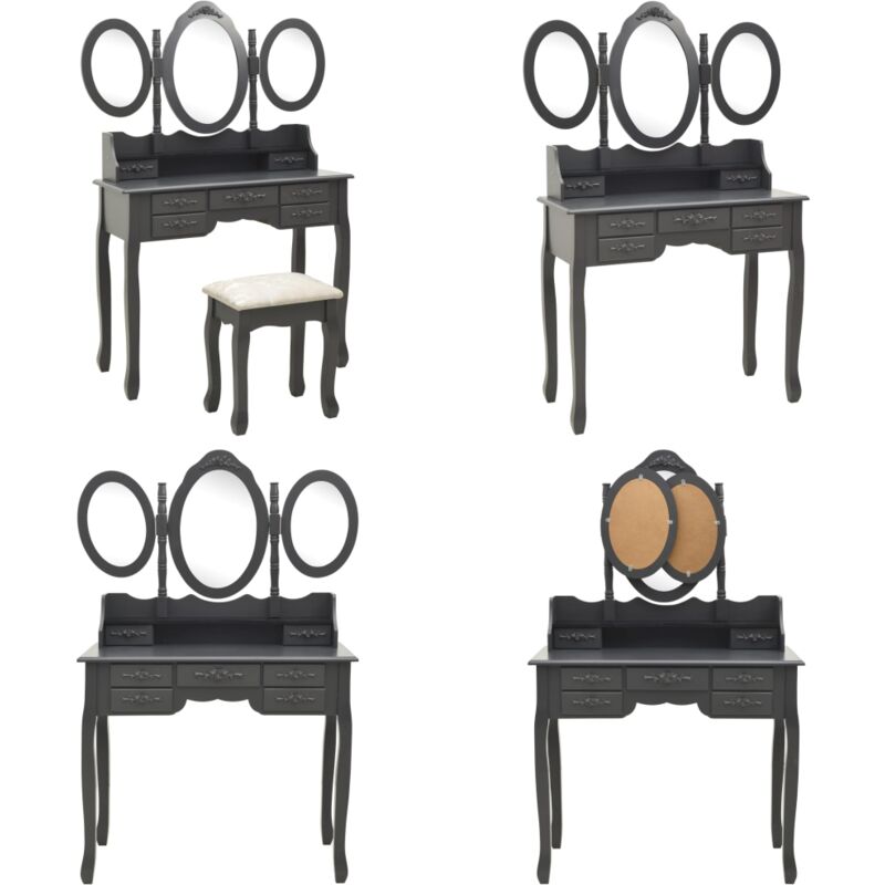 Vidaxl - Coiffeuse avec tabouret et miroir pliable en 3 Gris - Table De Maquillage - Coiffeuse - Meuble De Salle De Bain - Vanity - Dressing Table