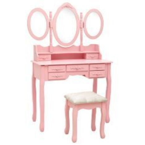Coiffeuse avec tabouret et miroir pliable en 3 Rose