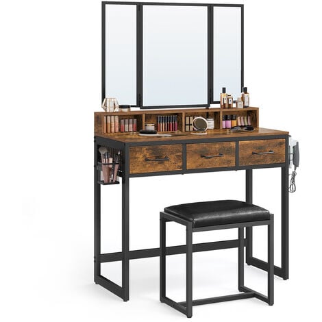 Coiffeuse Table de maquillage CAMILLE, au look moderne, 4 étagères