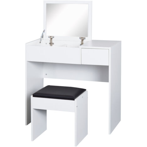 Coiffeuse avec tabouret, table de maquillage avec miroir, plateau rabattable et boîtes de rangement, 80 x 40 x 79 cm et 40 x 30 x 40 cm