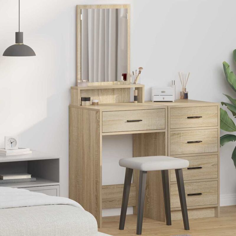Torana – Coiffeuse en bois d'ingénierie 50 x 41 x 140 cm – Éclairage LED intégré – Miroir plan et rangement avec tiroirs – Design moderne