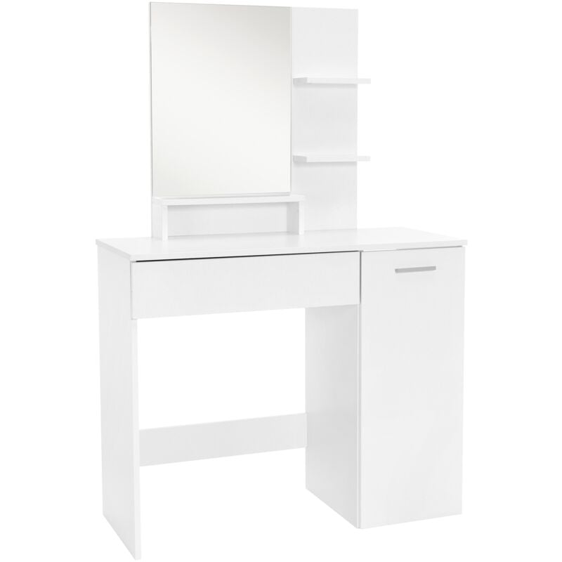 Ml-design - Coiffeuse Moderne avec Miroir, 90x38x138 cm, en mdf Blanc, Table de Maquillage avec Tiroir, Deux Étagères et Armoire Inférieure, Beaucoup