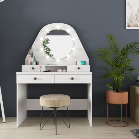 Coiffeuse blanche avec miroir 147x41x100 cm