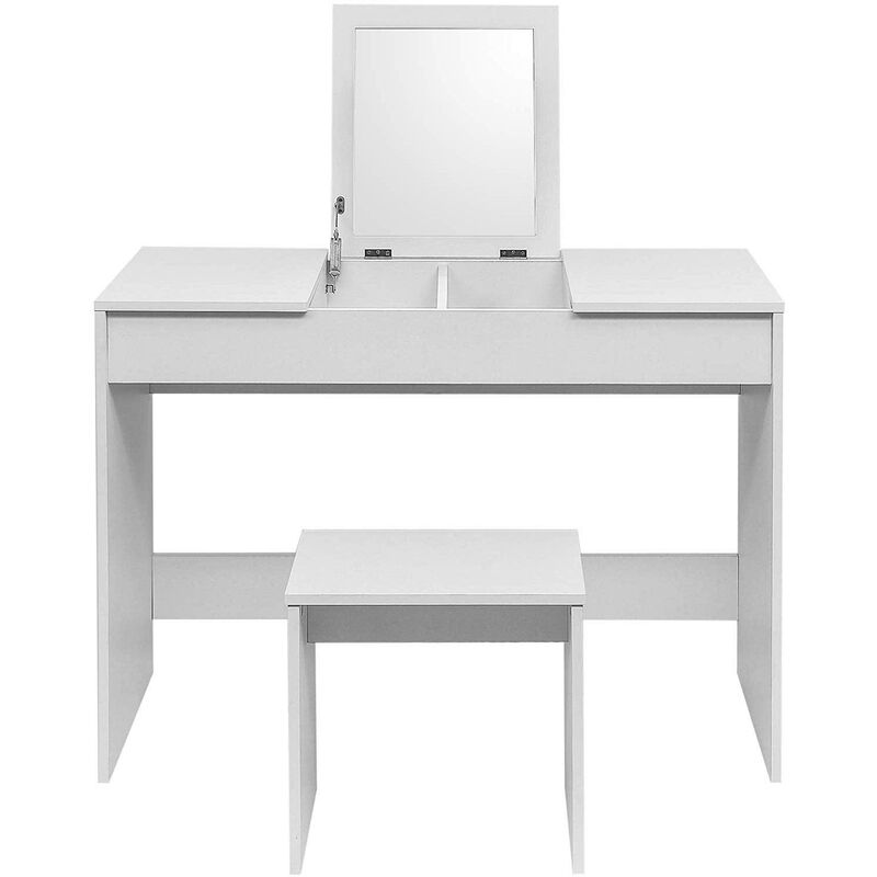 Helloshop26 - Coiffeuse blanche avec pied et miroir pliable 100 cm blanc