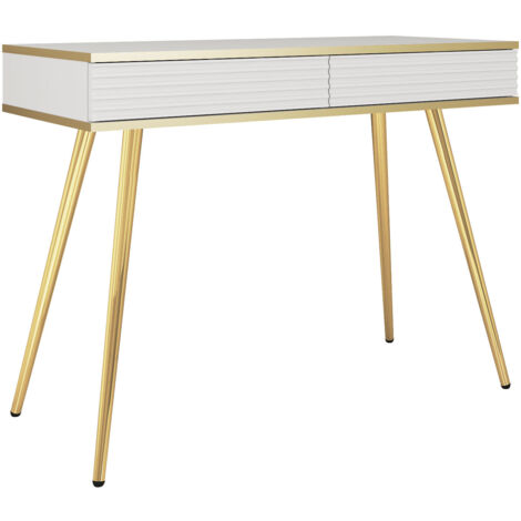 Coiffeuse blanche glamour avec pieds dorés, 102 × 80 × 50