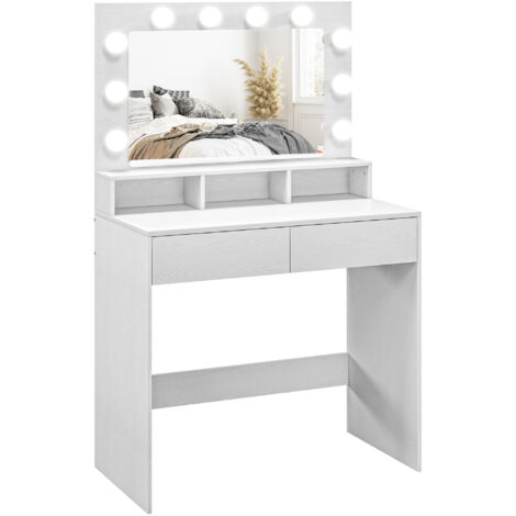 Coiffeuse blanche moderne avec miroir éclairé, tiroirs, 3 modes d'éclairage et 10 ampoules