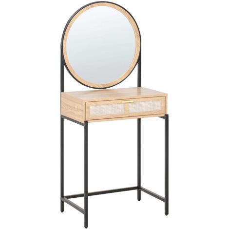 Coiffeuse Boho avec Miroir et Tiroir Marron Clair et Noir Cassiar