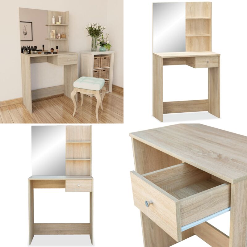 Vidaxl - Coiffeuse Bois d'ingénierie 75x40x141 cm Chêne - Coiffeuse - Meuble De Salle De Bain - Table De Maquillage - Commode - Rangement - Home &