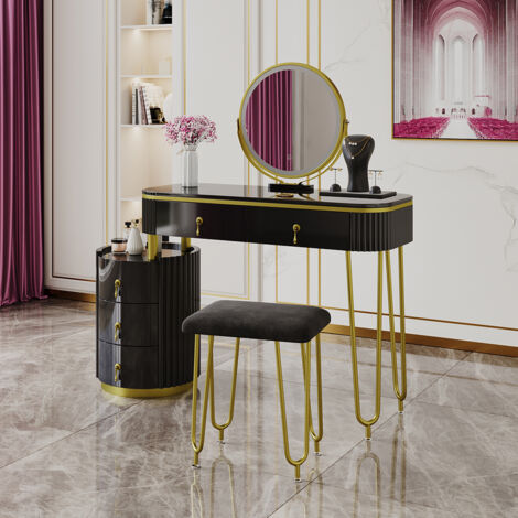 Coiffeuse Charlène, Noir, 100 cm avec miroir LED, Vicco