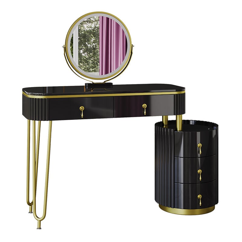 Coiffeuse Charlène, Noir, 100 cm avec miroir LED, Vicco