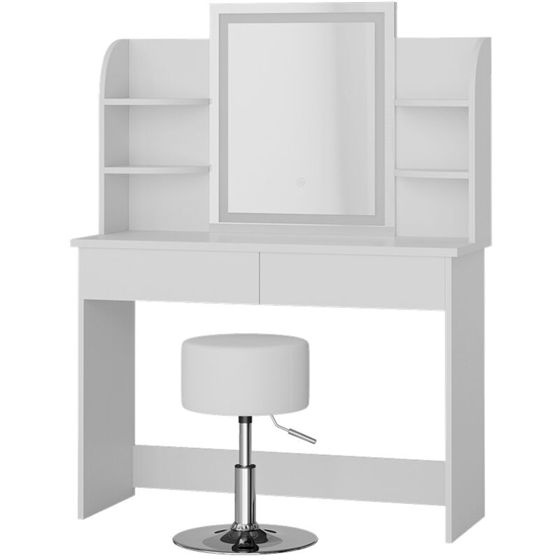 Coiffeuse Charlotte, Blanc, 106 cm avec miroir led et tabouret Vicco