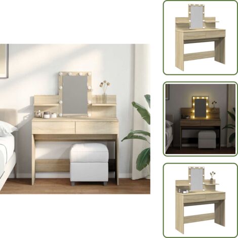 Coiffeuse chêne sonoma - vidaXL Coiffeuse avec LED chêne sonoma 100x40x130 cm - Coiffeuse avec tiroirs