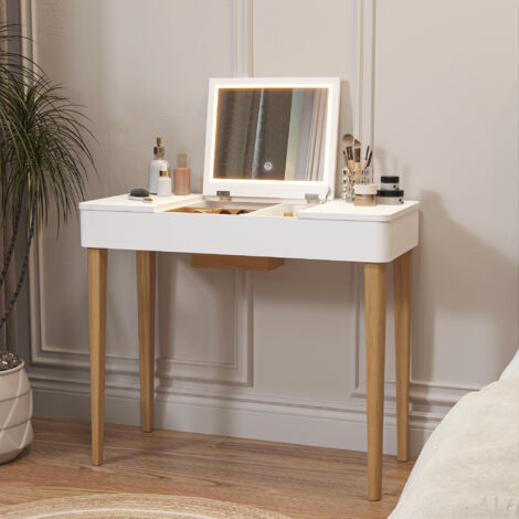 Coiffeuse, coiffeuse, coiffeuse avec miroir, coiffeuse avec lampe, coiffeuse en un, laquée, blanche