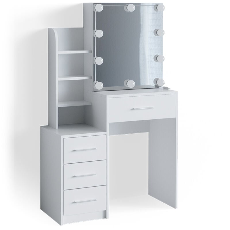 Vicco - Coiffeuse Conrada, Blanc, 80 cm avec éclairage led