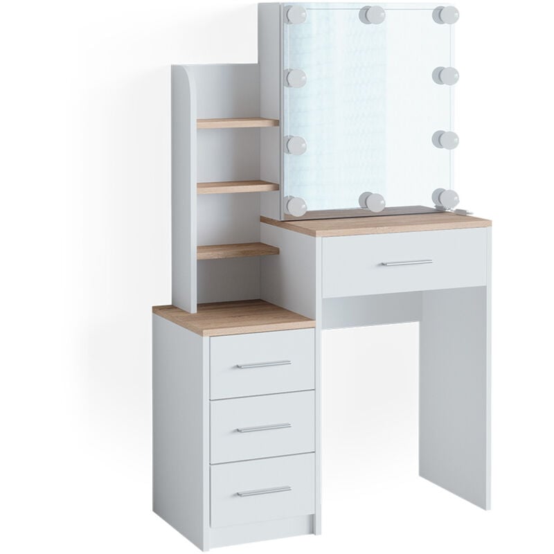 Vicco - Coiffeuse Conrada, Blanc/Sonoma, 80 cm avec éclairage led