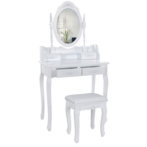 Coiffeuse cosmétique avec miroir et tabouret,4 tiroirs, pour chambre à coucher - Blanc