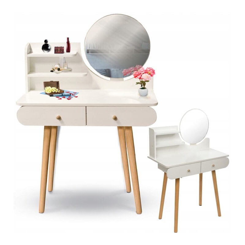 Coiffeuse cosmétique avec miroir - SCANDI blanc