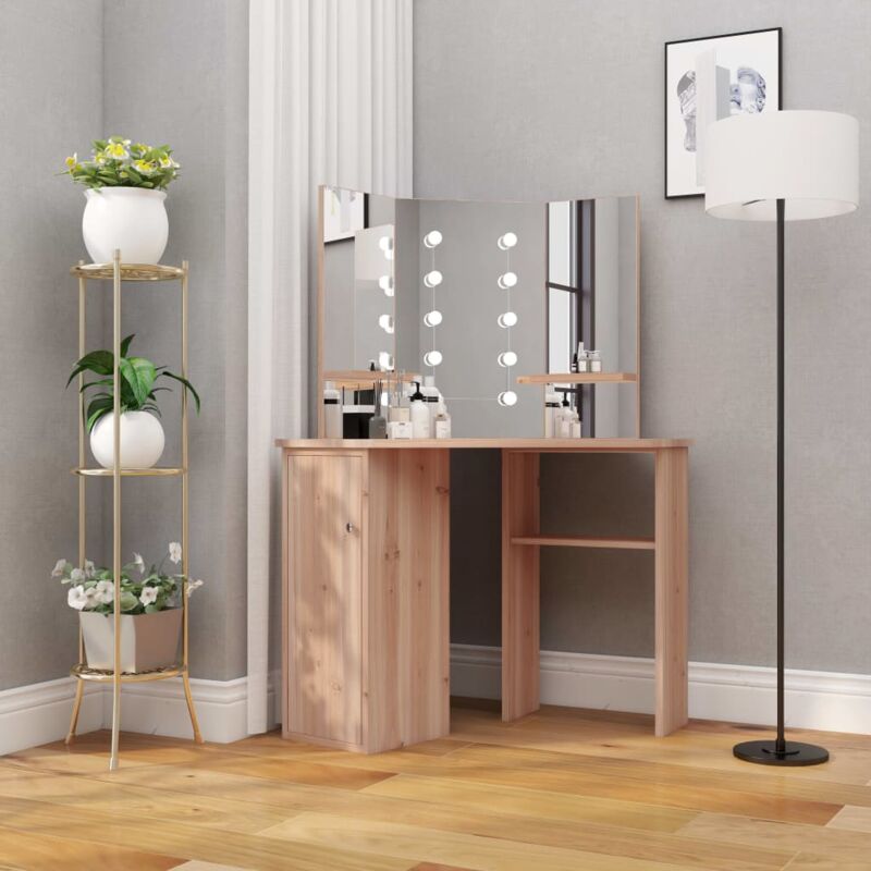 Coiffeuse d'angle avec led Chêne 111x54x141,5 cm Vidaxl