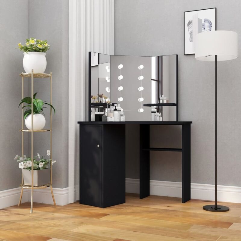 Coiffeuse d'angle avec led Noir 111x54x141,5 cm