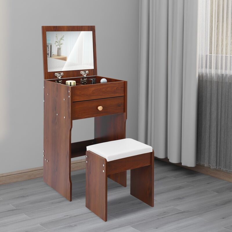 Coiffeuse d'angle avec miroir, coiffeuse d'angle avec tabouret, table de maquillage avec nombreux rangements et tiroirs, coiffeuses pour la maison,