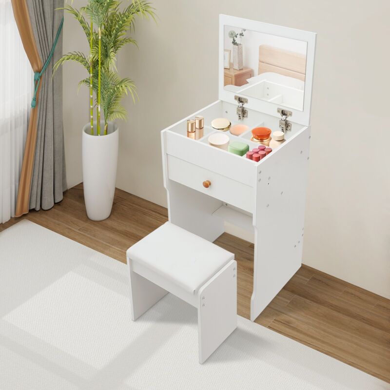 Coiffeuse d'angle avec miroir, coiffeuse d'angle avec tabouret, table de maquillage avec nombreux rangements et tiroirs, coiffeuses pour la maison,