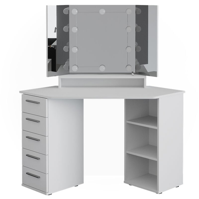 Vicco - Coiffeuse Sofia, Blanc, 128.4 cm avec éclairage led