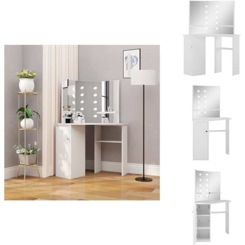 Coiffeuse d'angle table de maquillage lumière LED Blanc clair - Coiffeuse - Meuble De Salle De Bain - Vanity - Dressing - Miroir