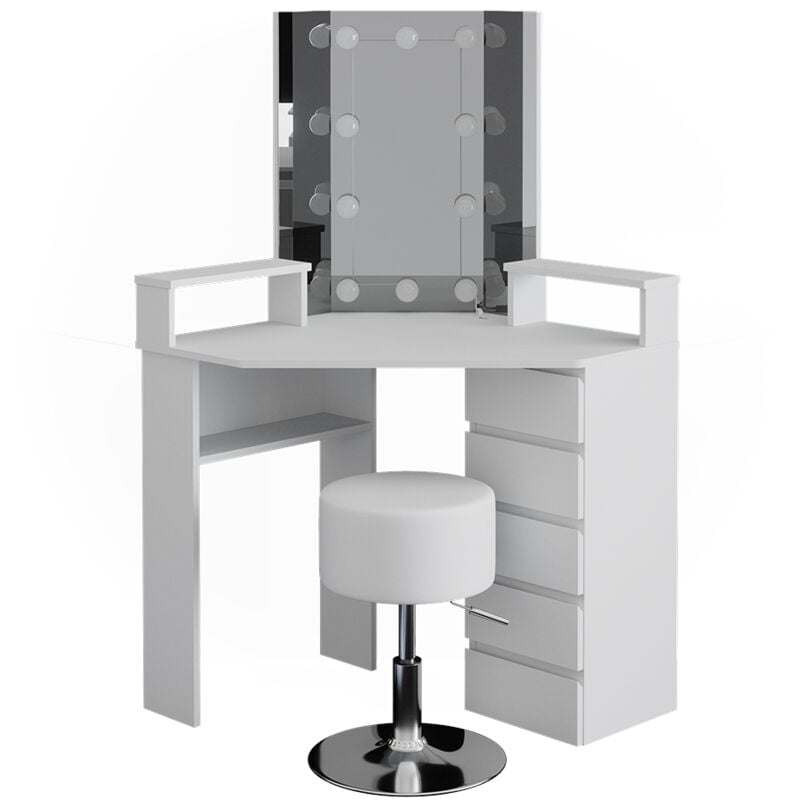 Vicco - Coiffeuse Tilda, Blanc, 113.3 cm avec éclairage led et tabouret