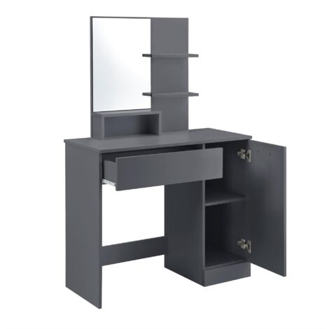 Coiffeuse design avec miroir tiroir étagères commode de coiffure 138 cm gris foncé - Gris