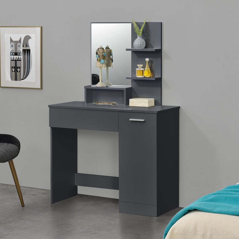 [en.casa] - Coiffeuse Design avec Miroir Krugersdorp 138 x 90 x 38 cm Gris Foncé