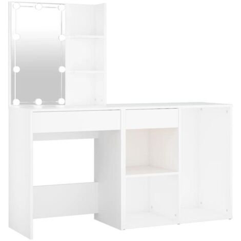 Coiffeuse design contemporaine à led avec armoire blanc bois d'ingénierie