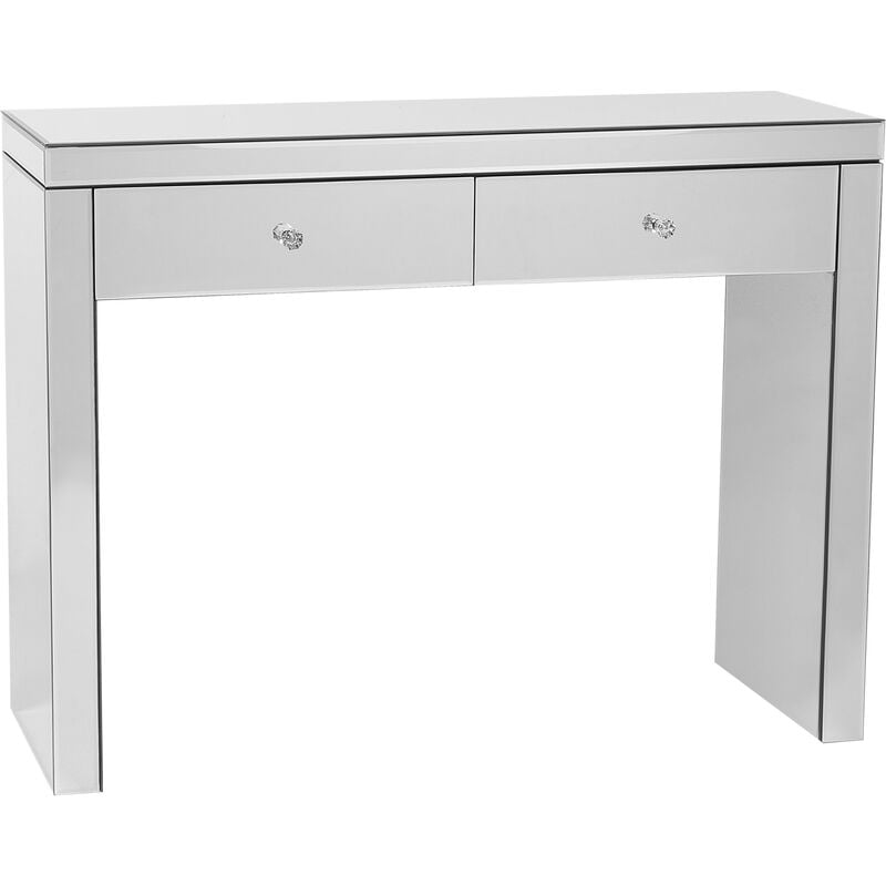 Table Coiffeuse Argentée Effet Miroir en Verre et mdf Console avec 2 Tiroirs au Design Moderne pour Intérieur Glamour Beliani