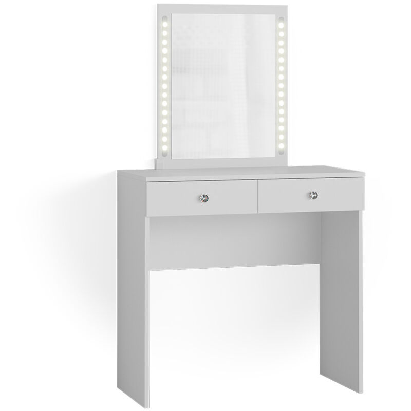 Vicco - Coiffeuse Elara, Blanc, 80 cm avec éclairage led