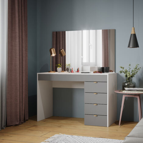 Coiffeuse Elise, Blanc/gris/gris, 115 cm avec miroir, Vicco