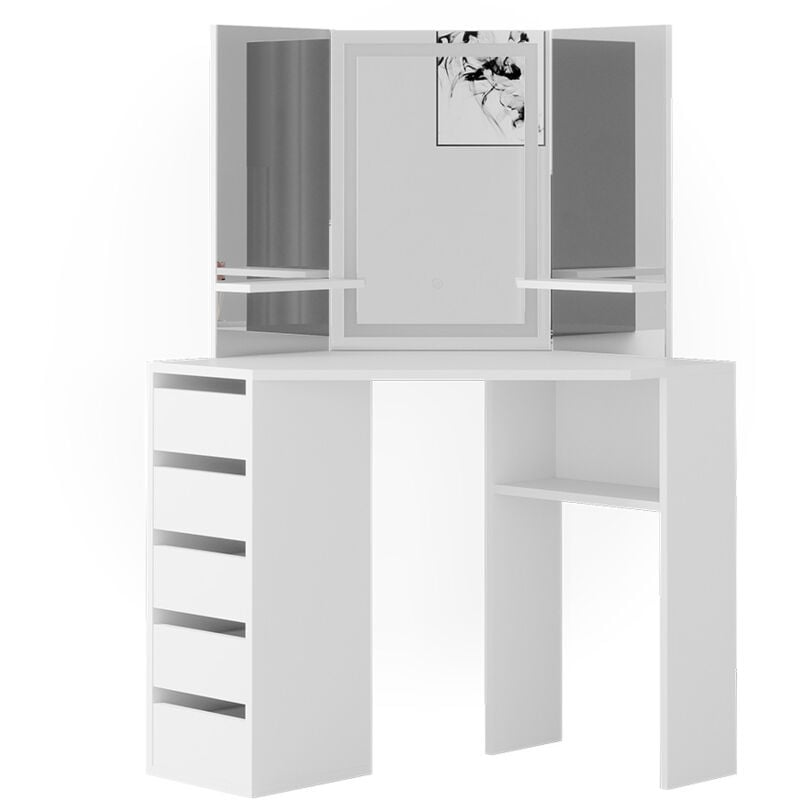 Vicco - Coiffeuse Arielle, Blanc, 110 cm avec miroir led